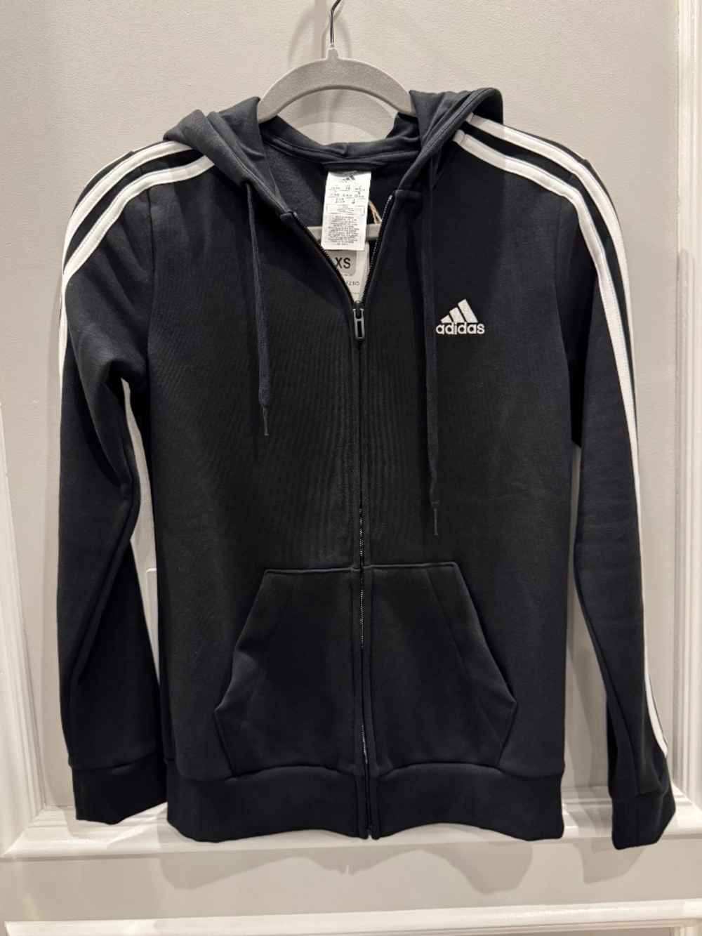 NWT Adidas Classic Fleece Track Jacket Hoodie Black White XS